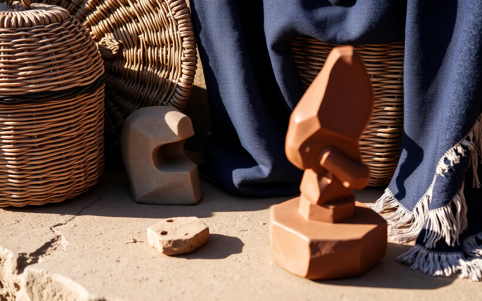 Zimbabwean craft objects in warm natural light